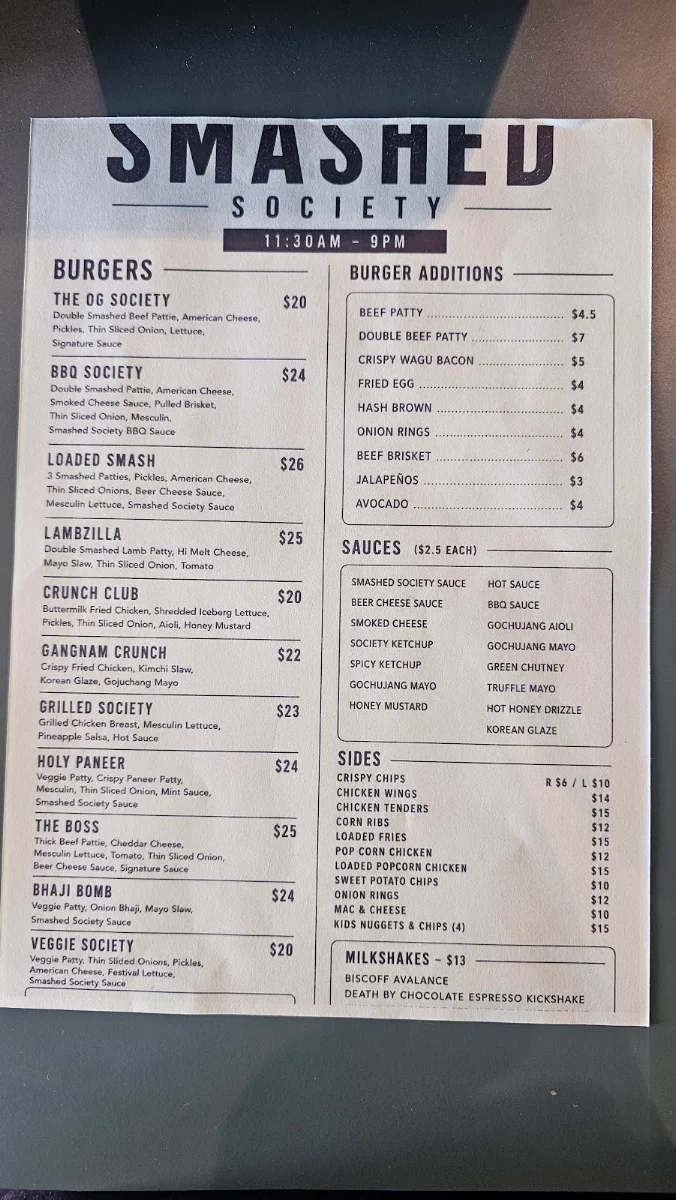 Menu, Smashed Society
