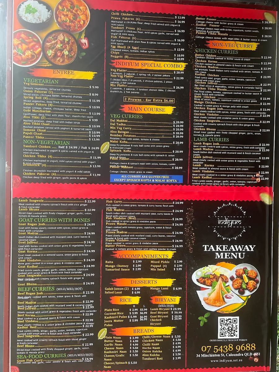 Menu, Indiyum Restaurant