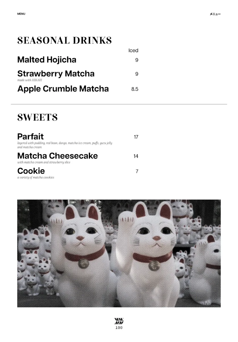 Menu, Matcha Mate 100