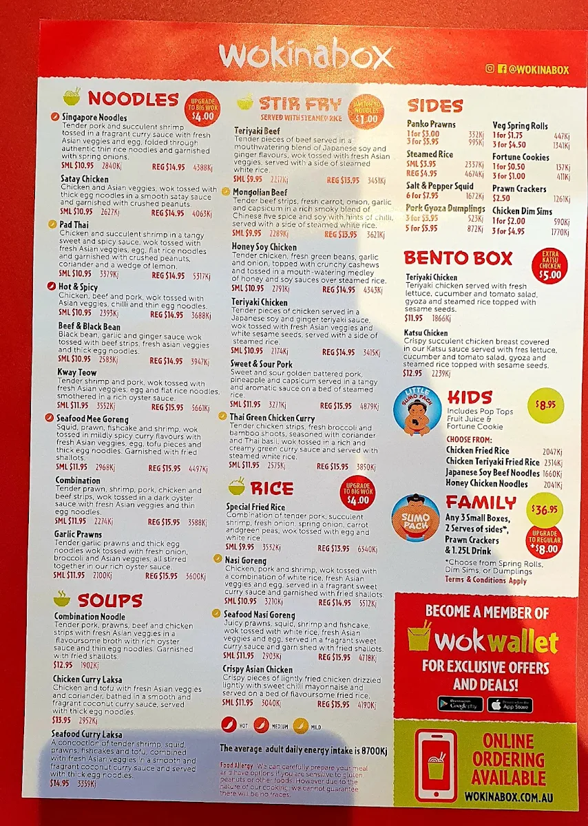 Menu, Wokinabox