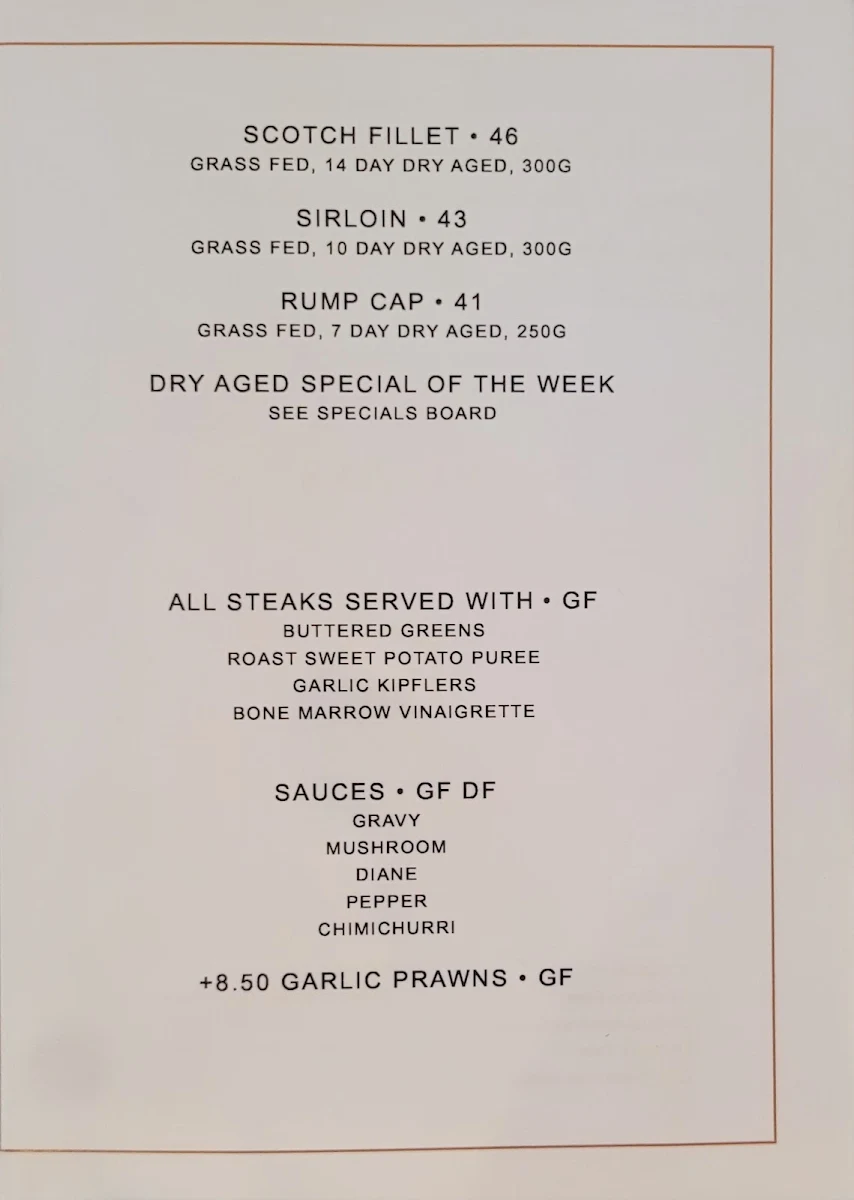 Menu, Holbrook Hotel