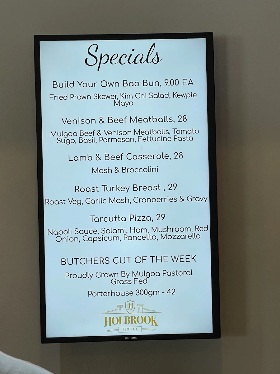 Menu, Holbrook Hotel