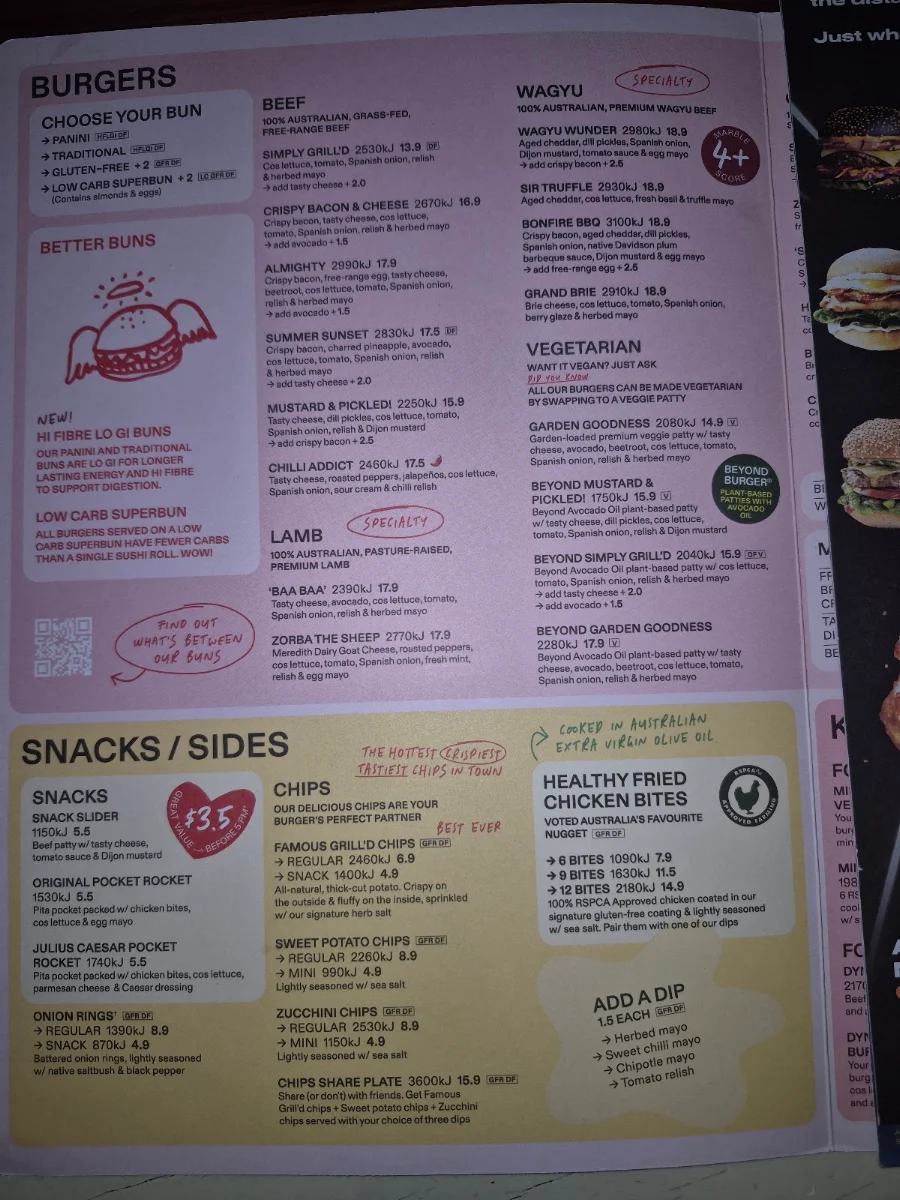 Menu, Grill'd Burgers - Macarthur Square