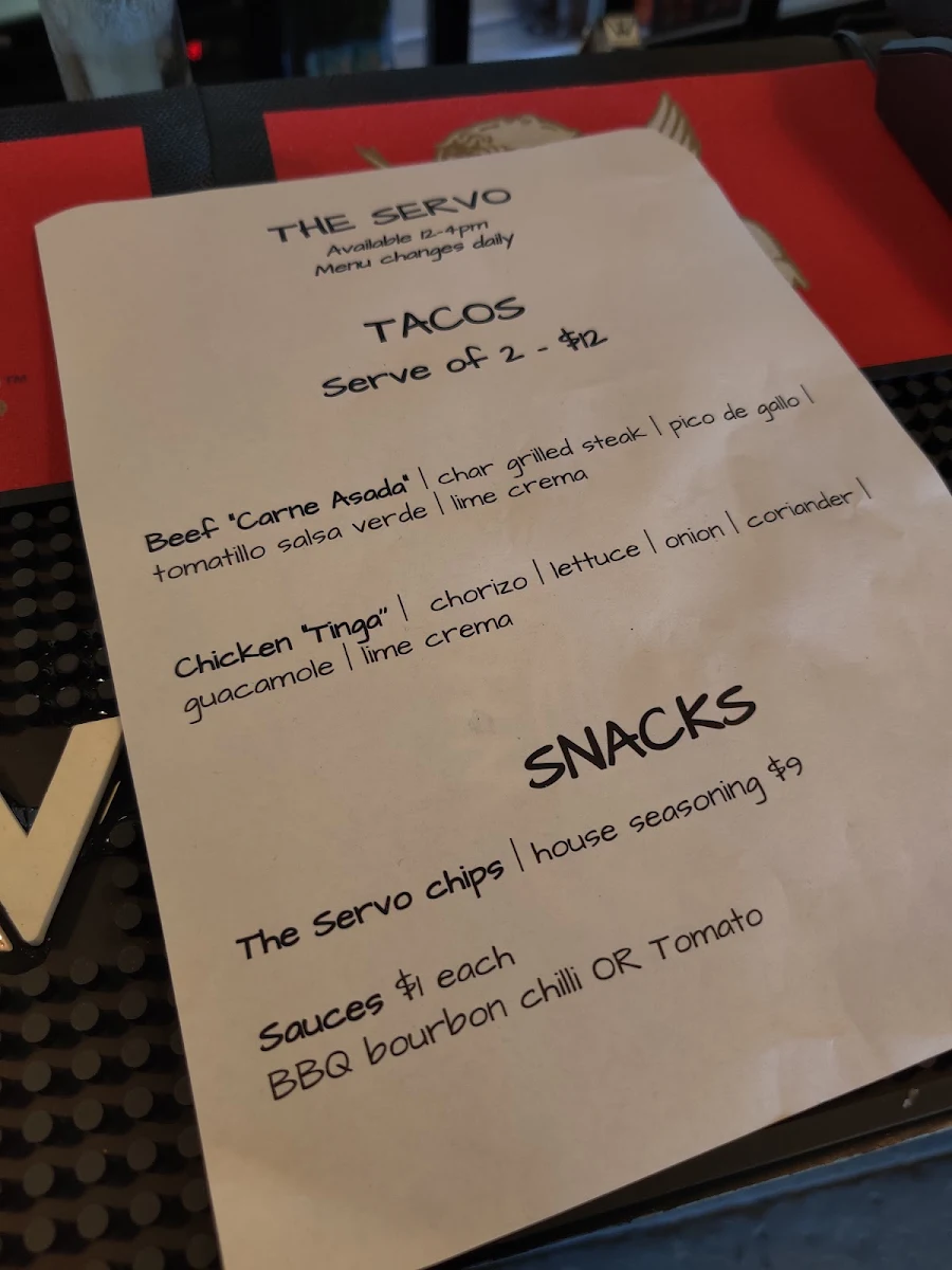 Menu, The Servo Lakes Entrance