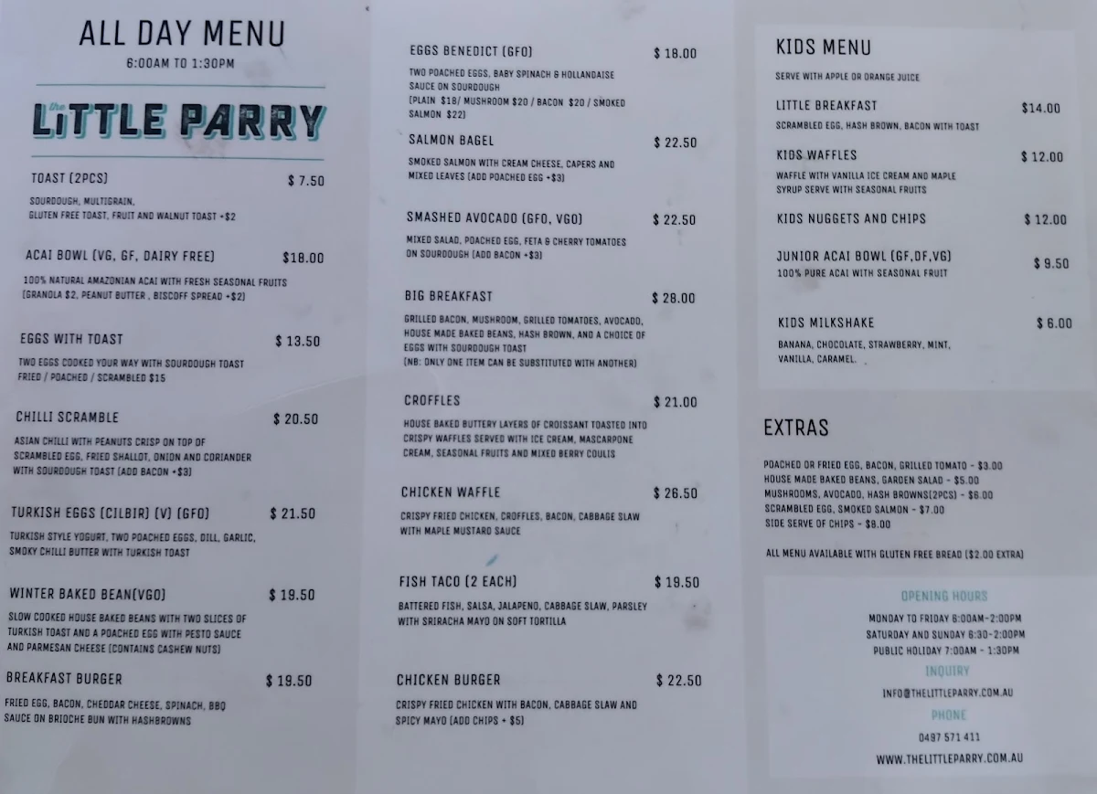 Menu, The Little Parry