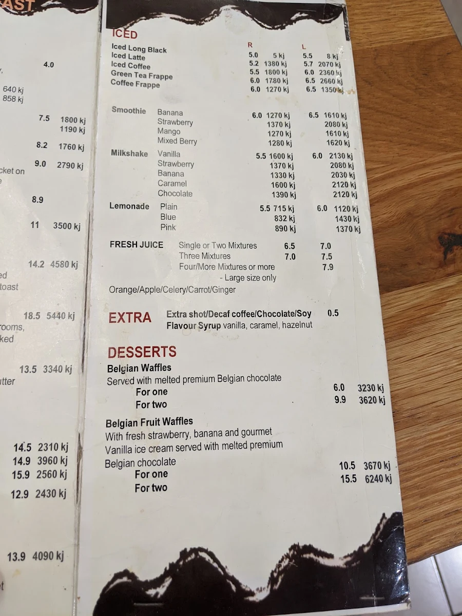 Menu, Caffe Cherry Beans
