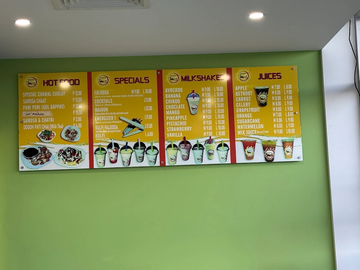 Menu, Falooda House Craigieburn