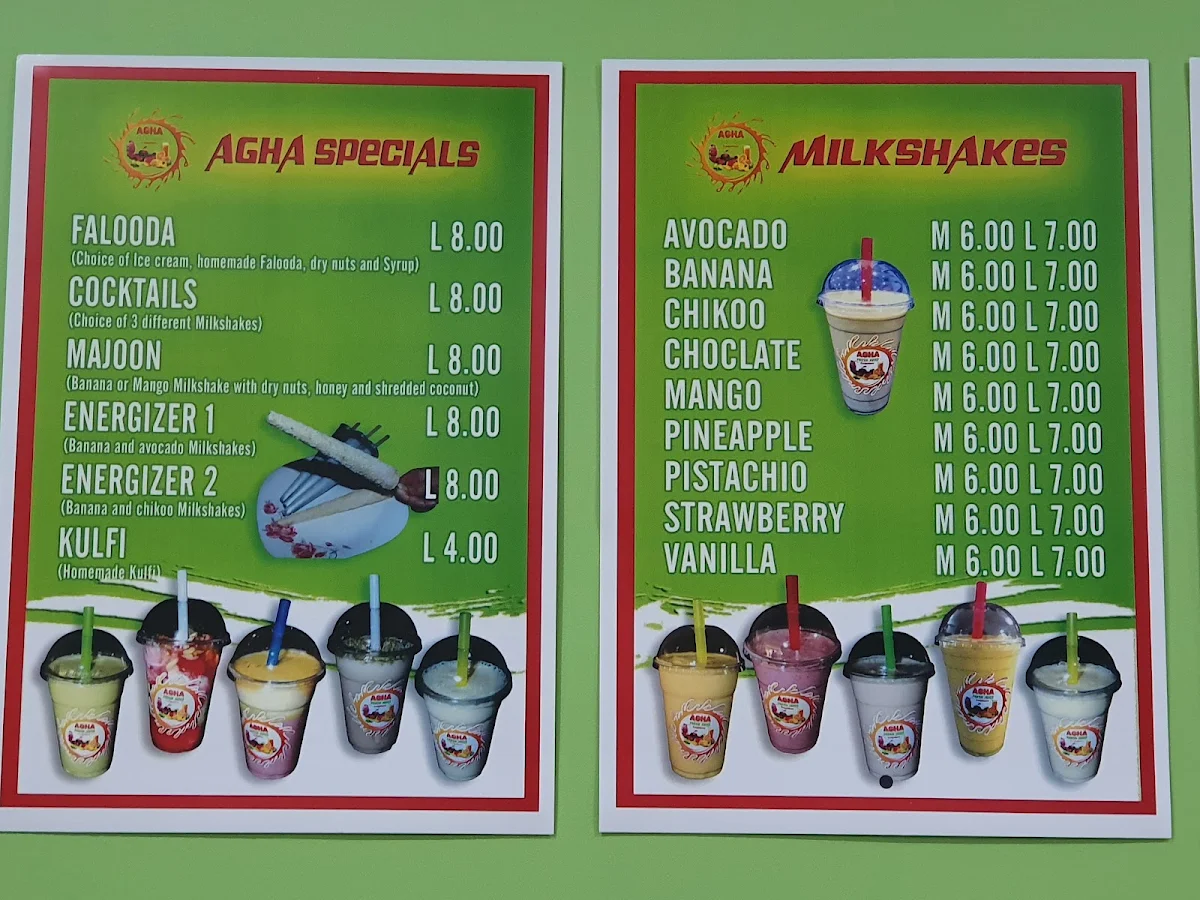 Menu, Falooda House Craigieburn