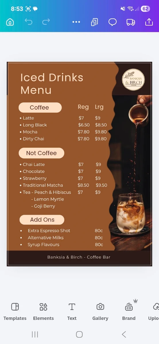Menu, Banksia & Birch - Coffee Bar