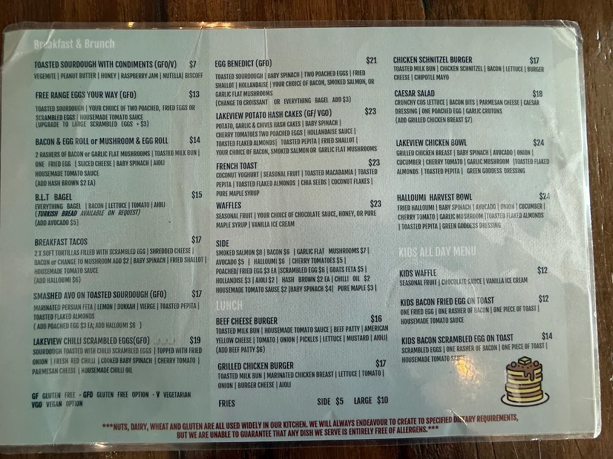 Menu, Lakeview Espresso Burleigh