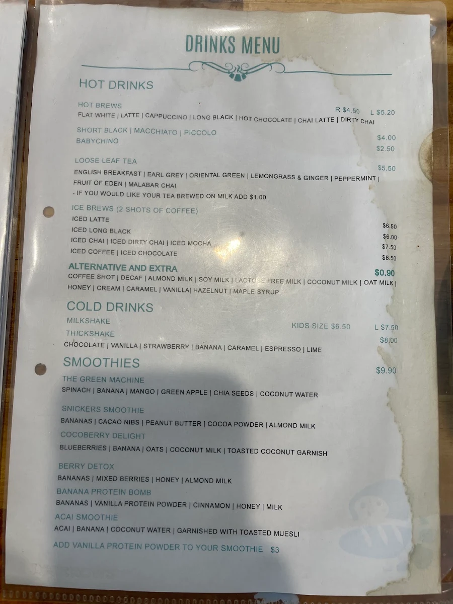 Menu, Lakeview Espresso Burleigh
