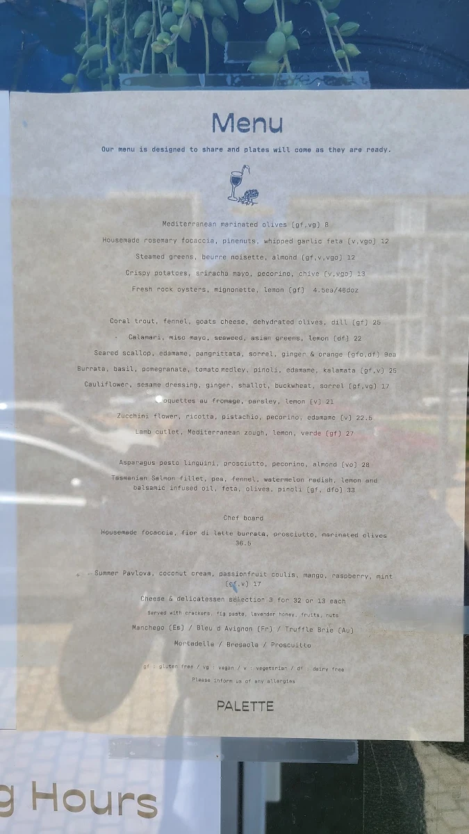 Menu, Palette Fremantle