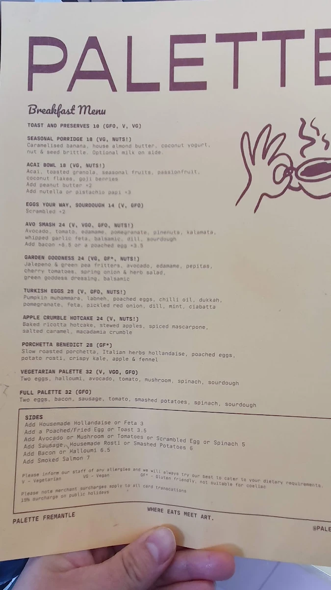 Menu, Palette Fremantle