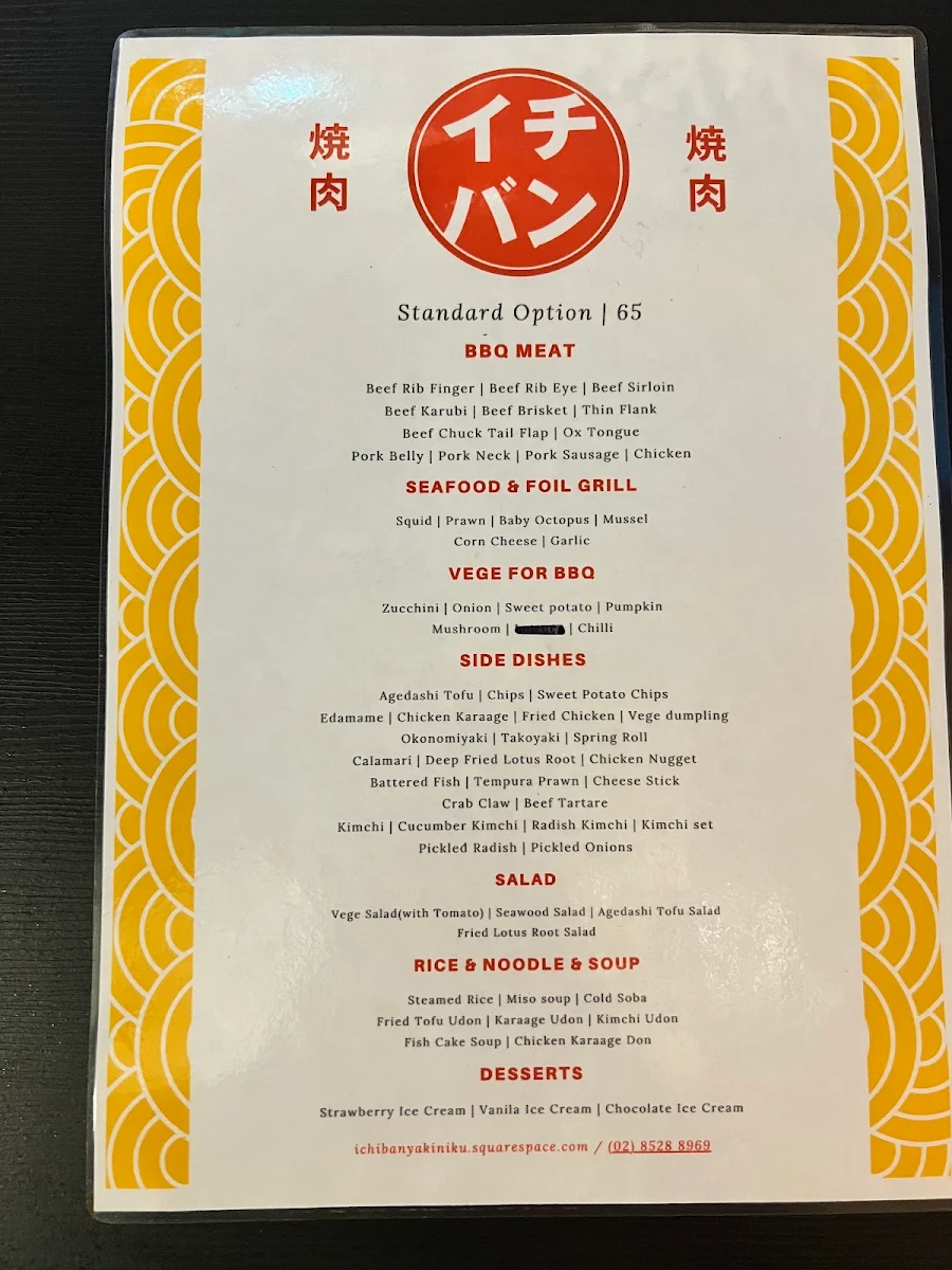 Menu, Nice BBQ Buffet (previous Ichiban Yakiniku)