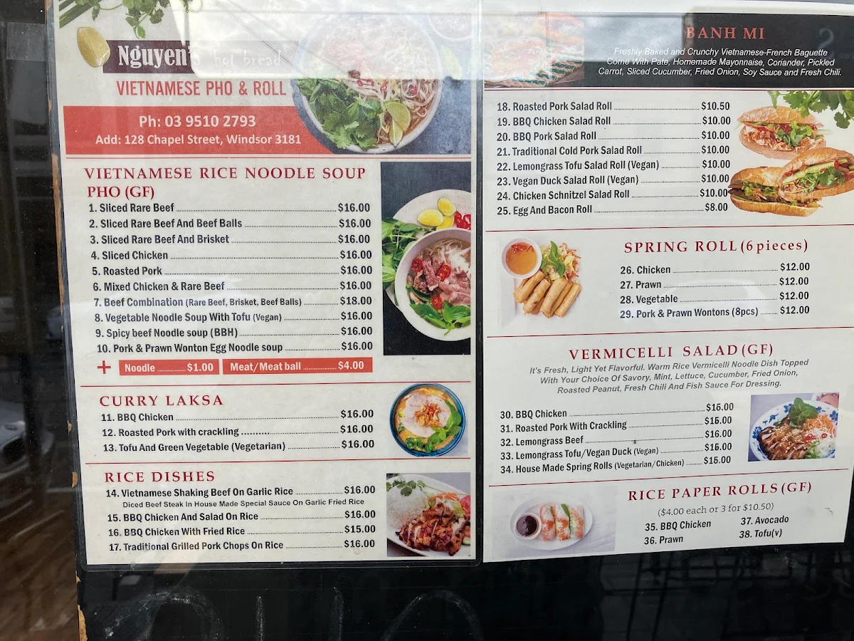 Menu, Nguyen's Hot Bread (Vic)