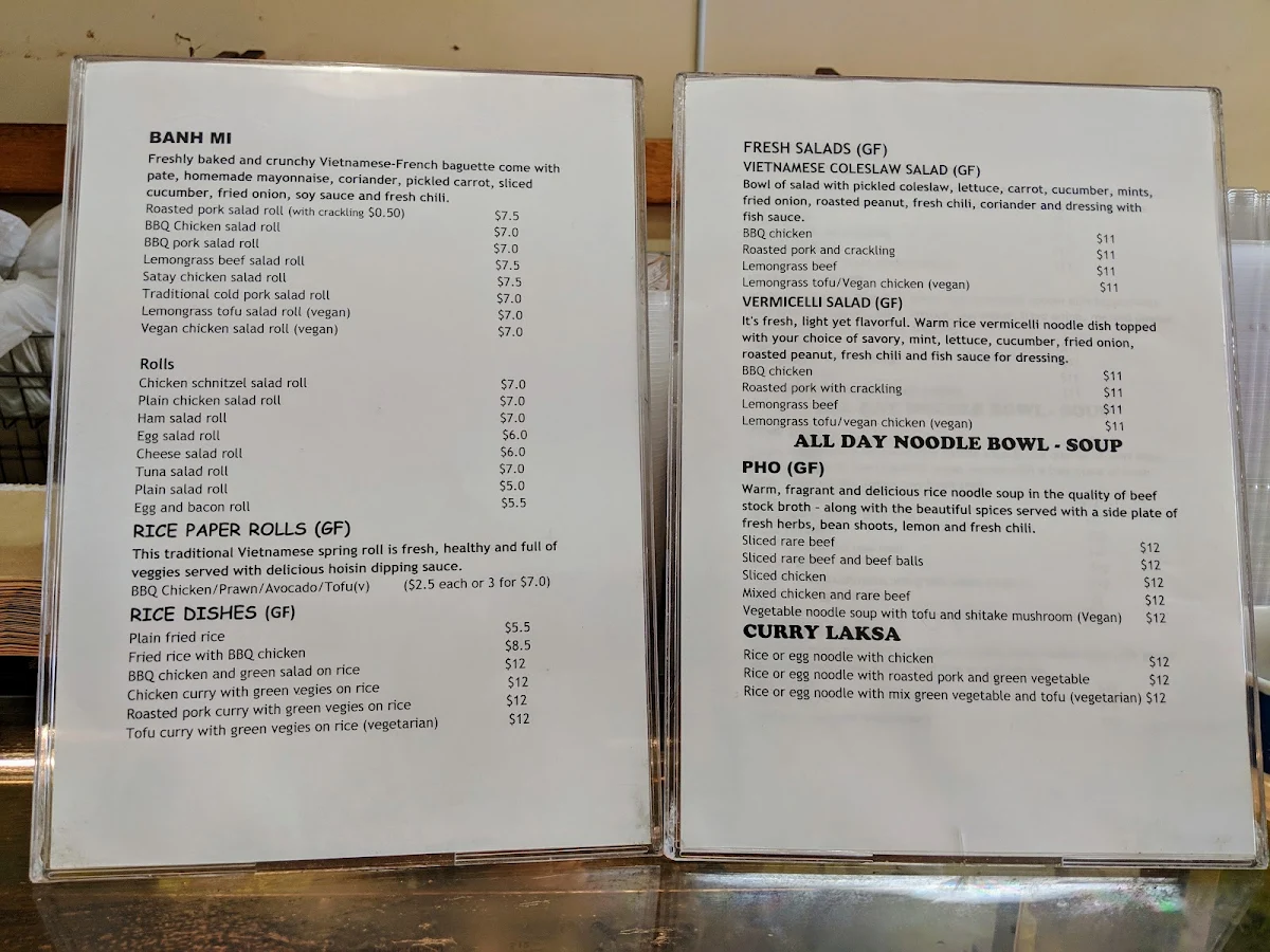 Menu, Nguyen's Hot Bread (Vic)