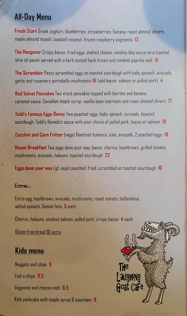 Menu, The Laughing Goat Cafe