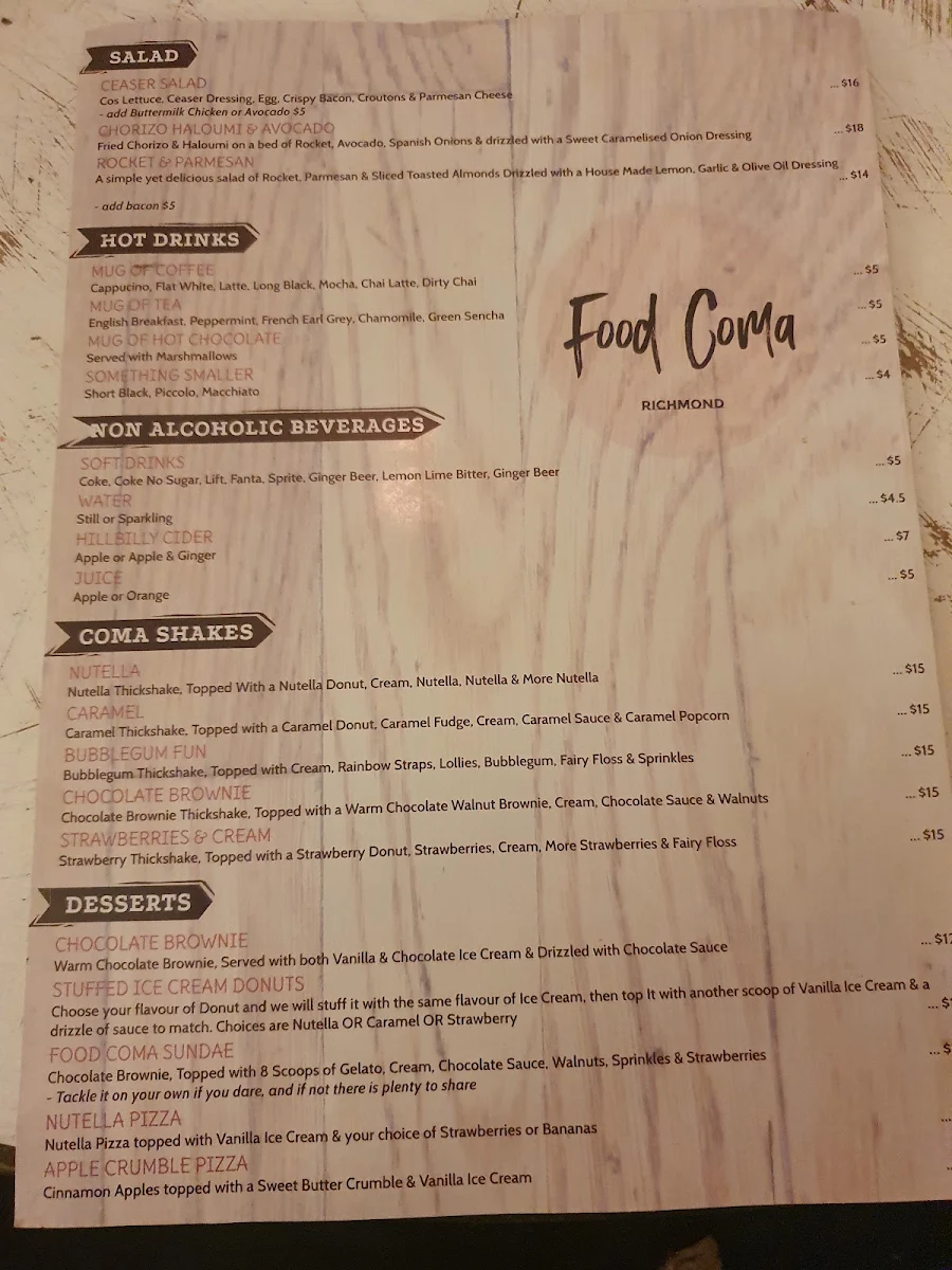 Menu, Fontina Woodfire Pizzeria