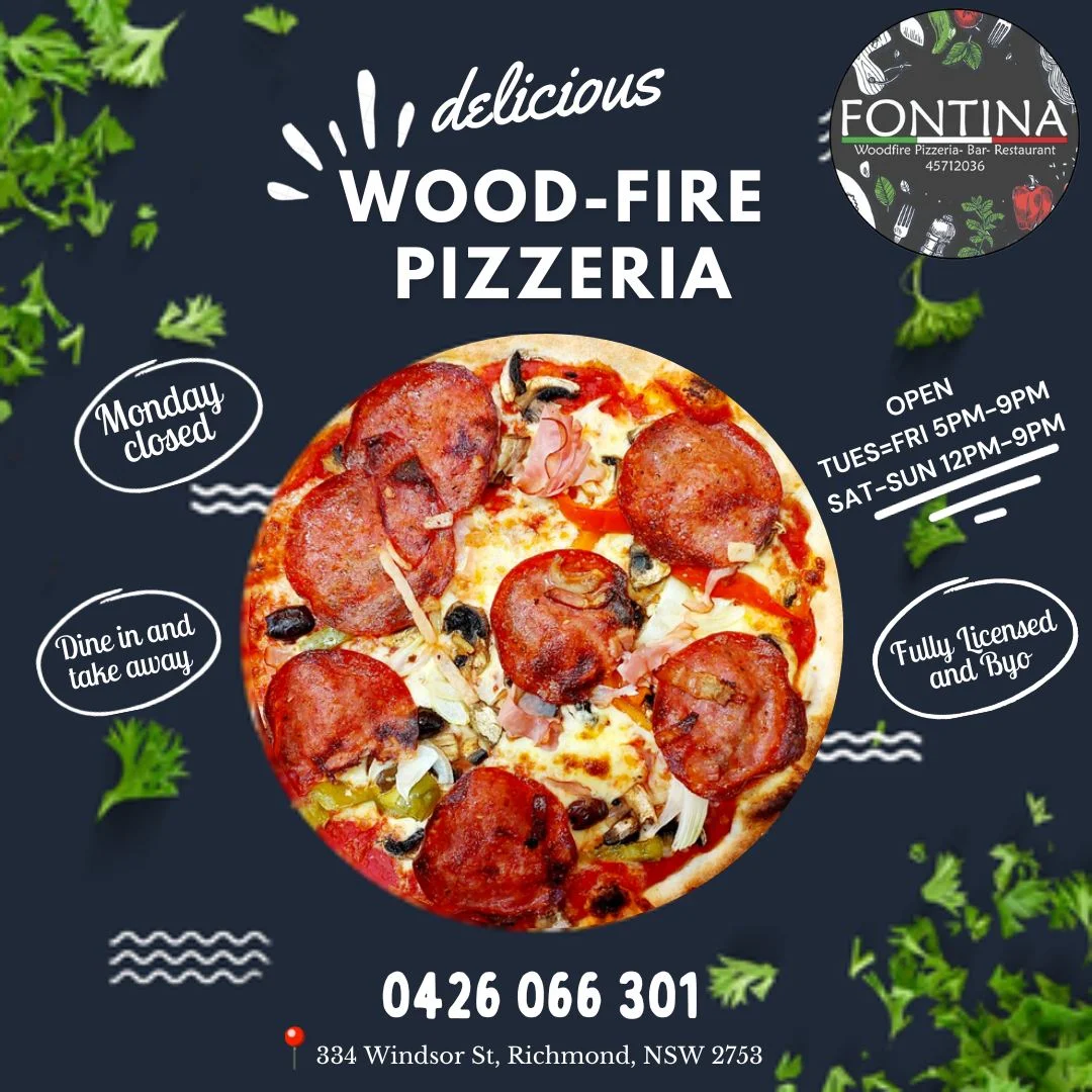 Menu, Fontina Woodfire Pizzeria
