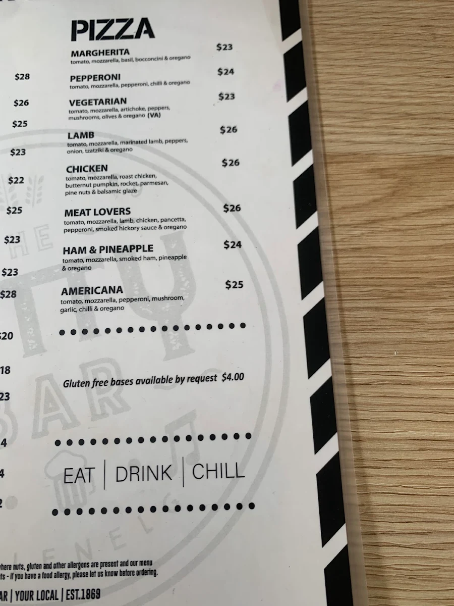 Menu, The Jetty Bar