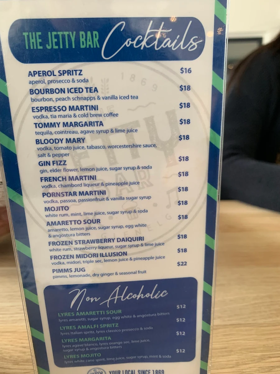 Menu, The Jetty Bar