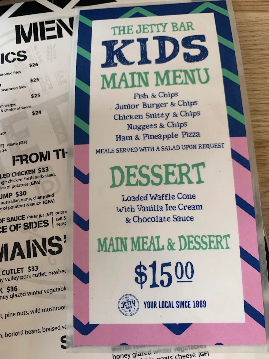 Menu, The Jetty Bar