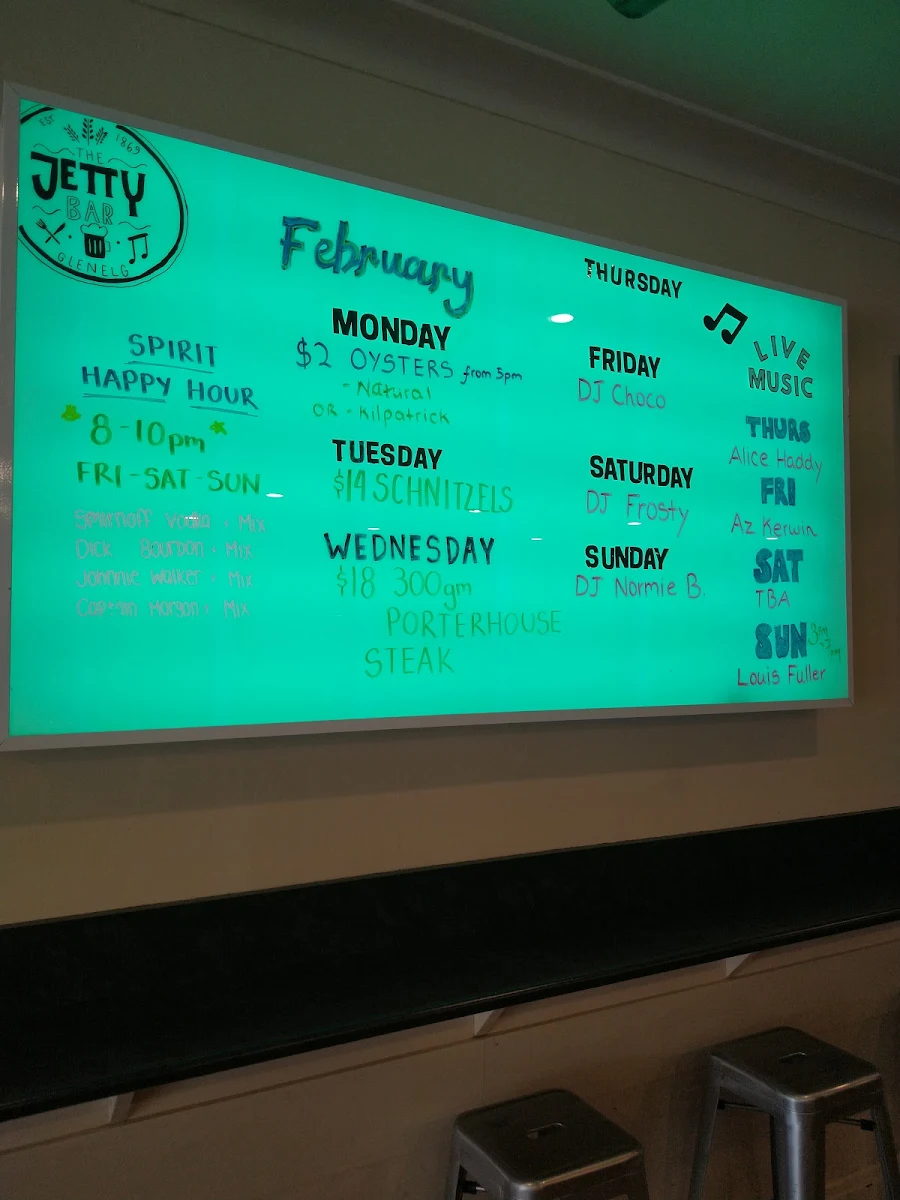 Menu, The Jetty Bar