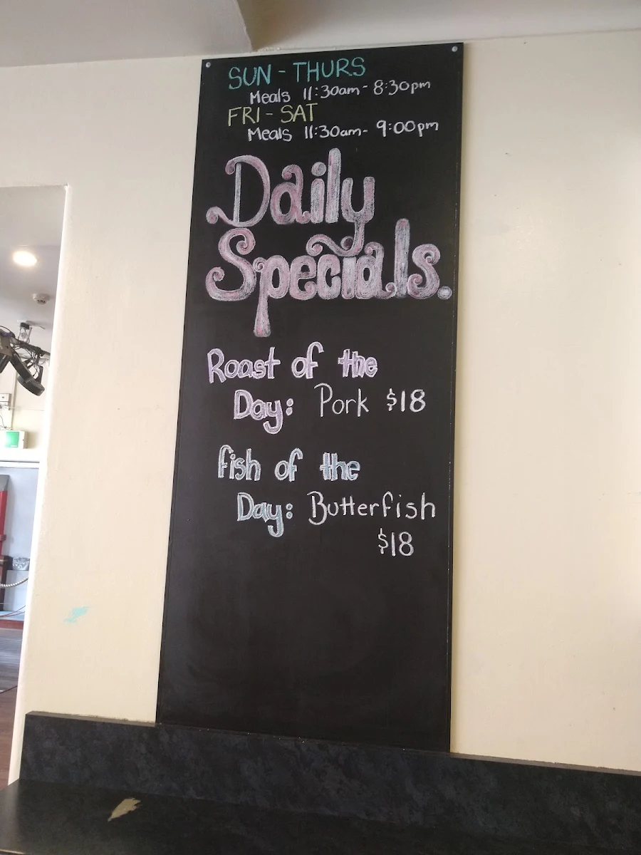 Menu, The Jetty Bar