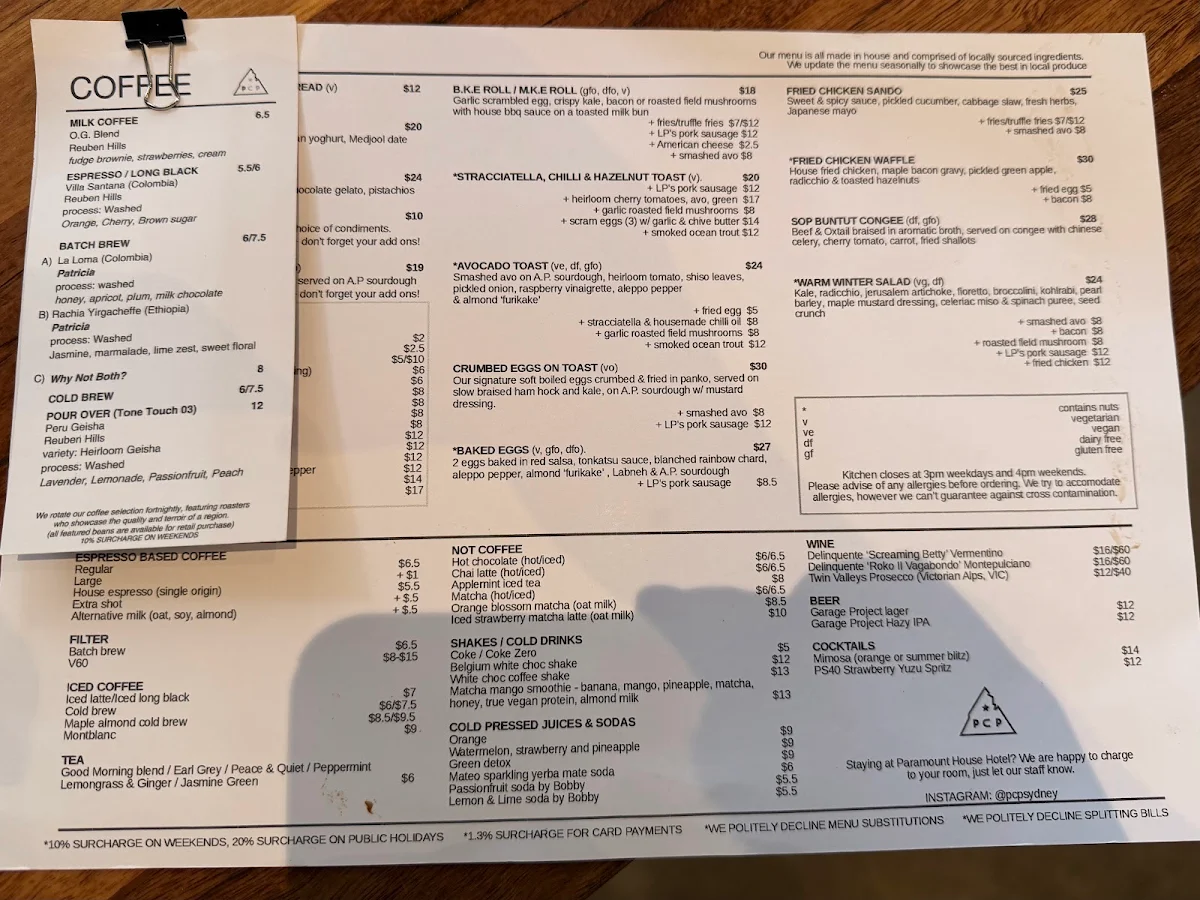 Menu, Paramount Coffee Project