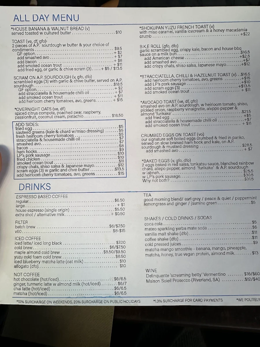 Menu, Paramount Coffee Project