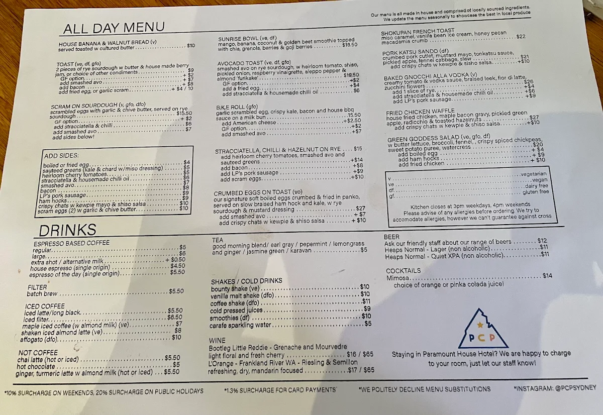Menu, Paramount Coffee Project