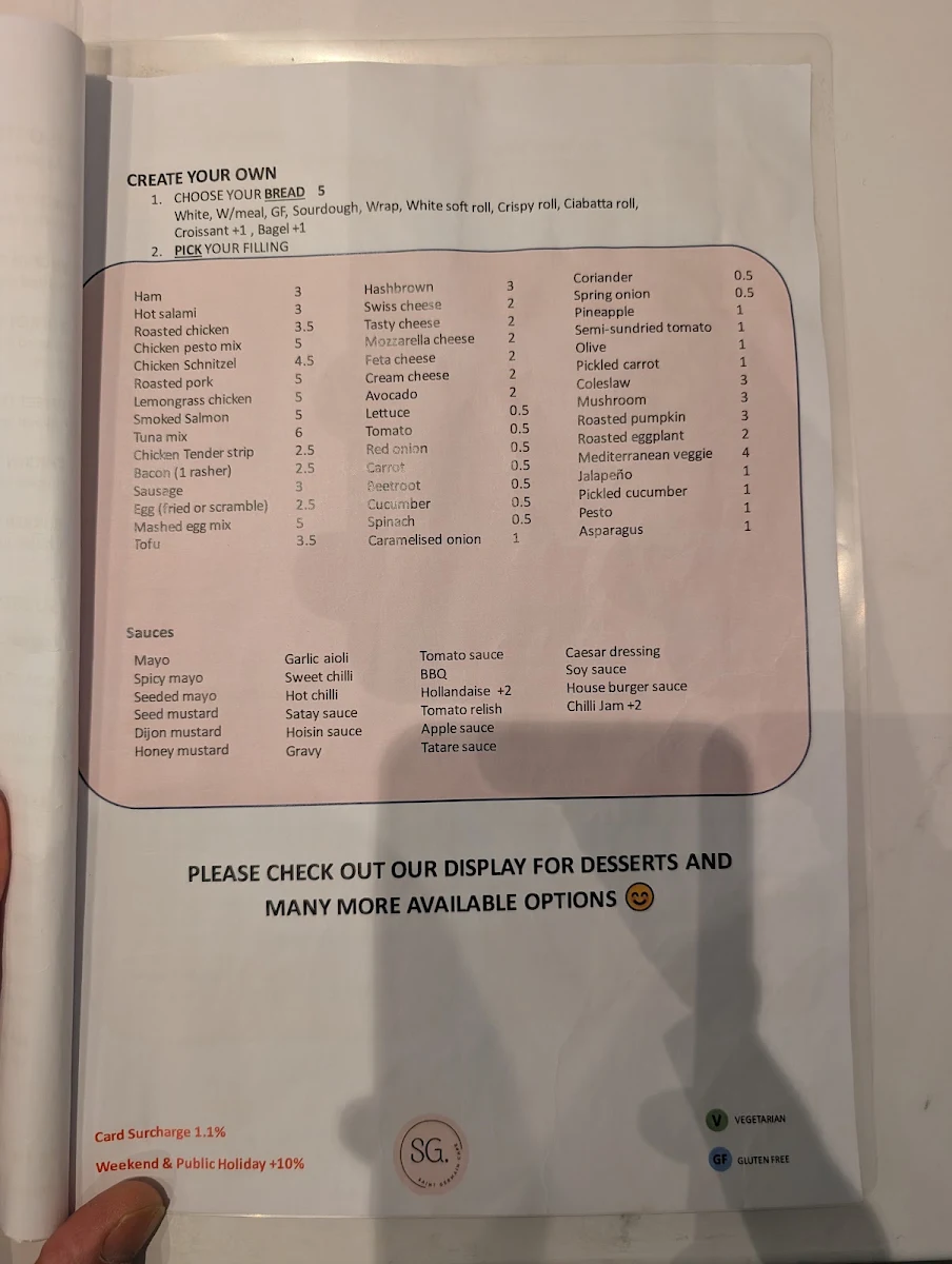 Menu, St Germain Cafe