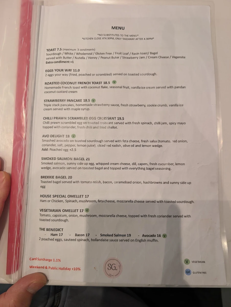 Menu, St Germain Cafe