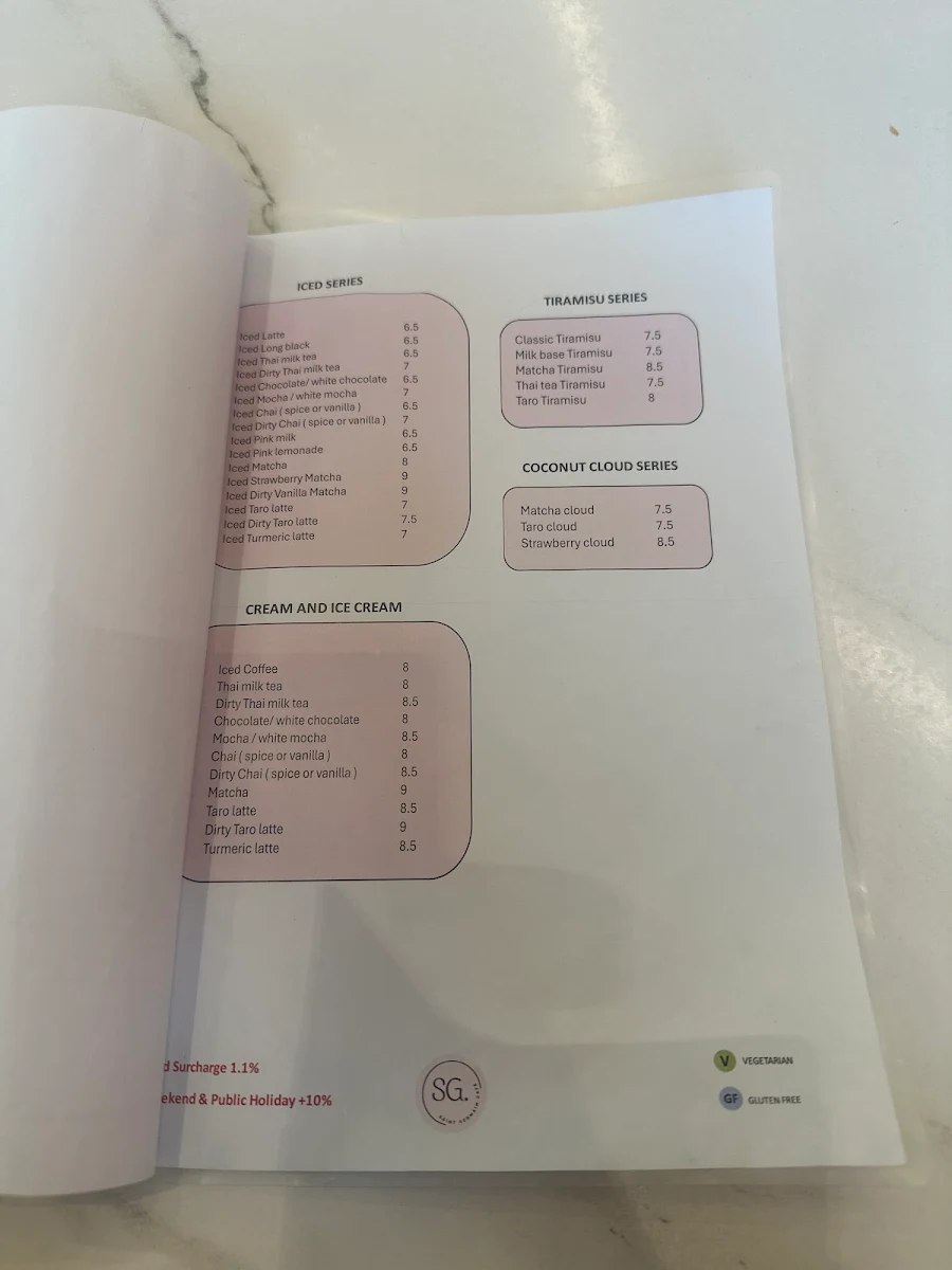 Menu, St Germain Cafe