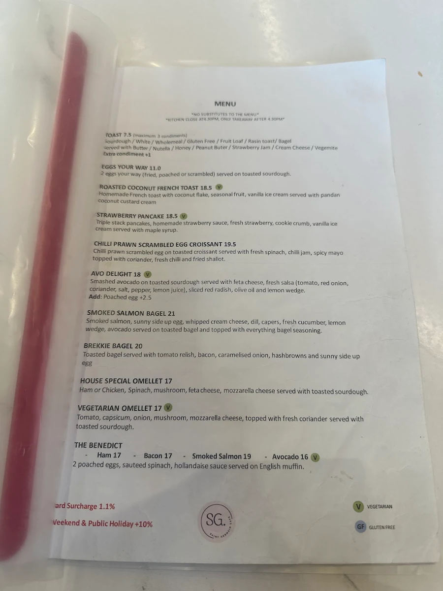 Menu, St Germain Cafe