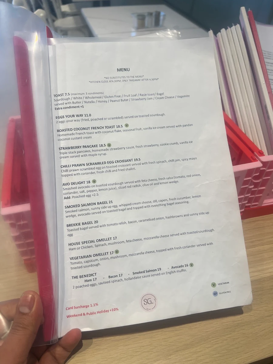 Menu, St Germain Cafe