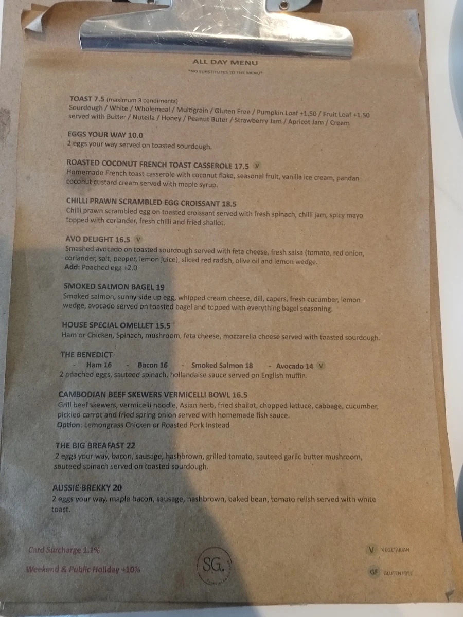 Menu, St Germain Cafe