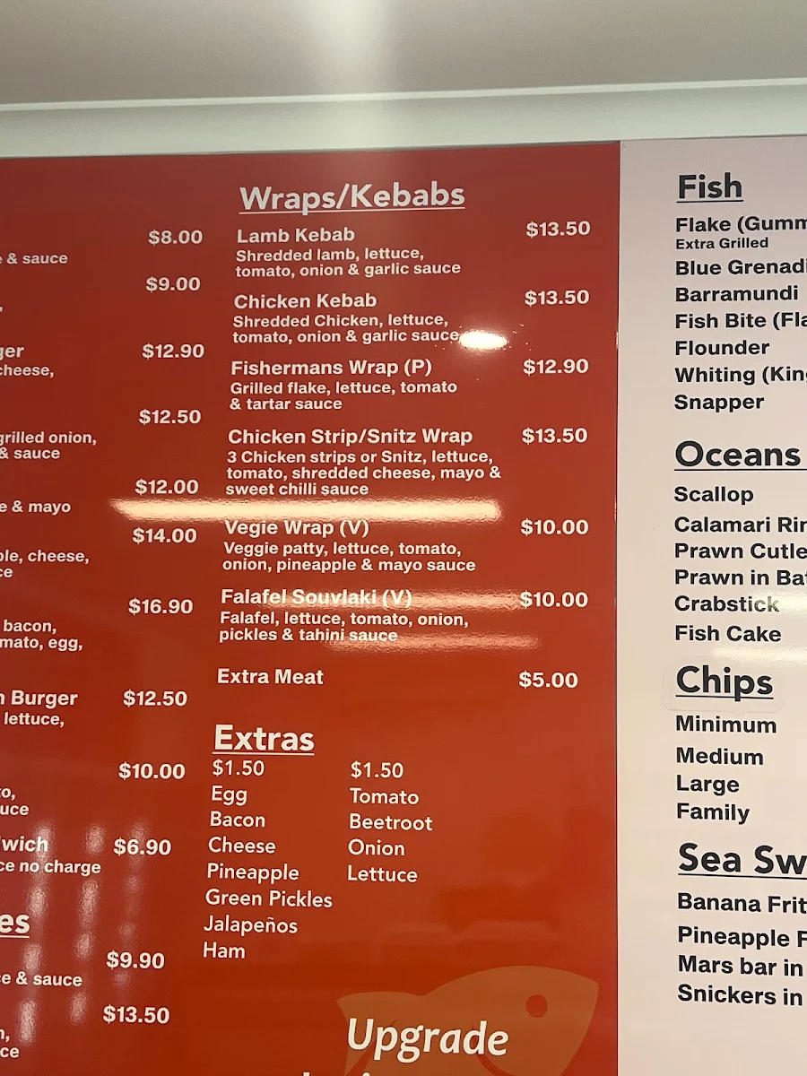 Menu, FLEETWOOD FISH CHIPS KEBABS & MILKBAR