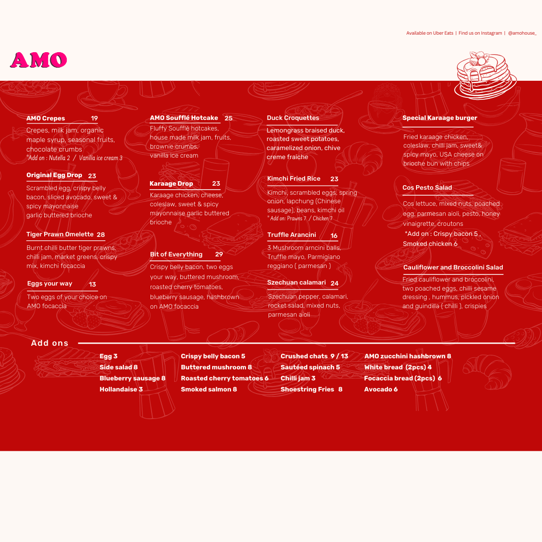Menu, Amo House And Catering