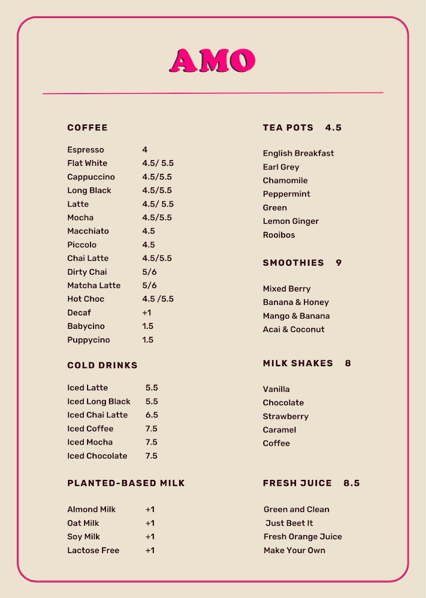 Menu, Amo House And Catering