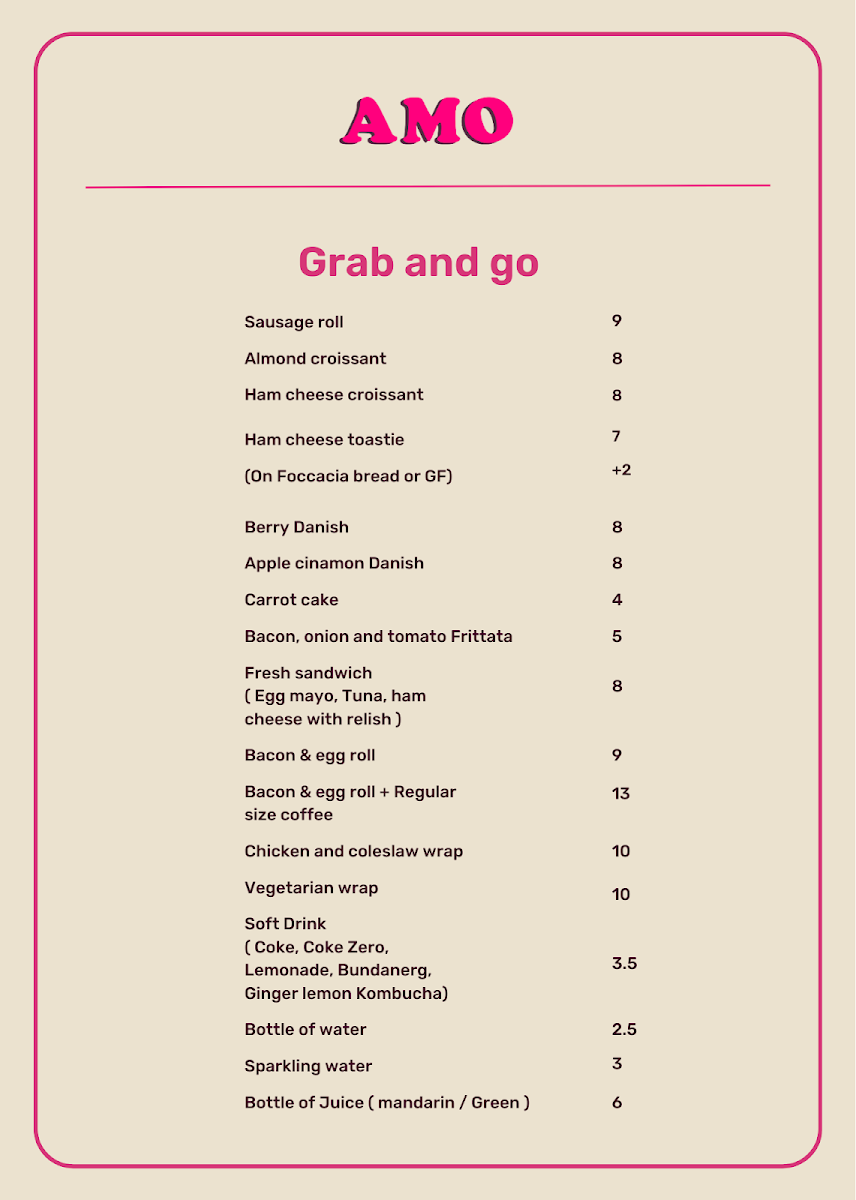 Menu, Amo House And Catering