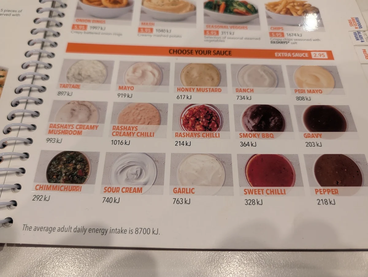 Menu, Rashays - Campbelltown