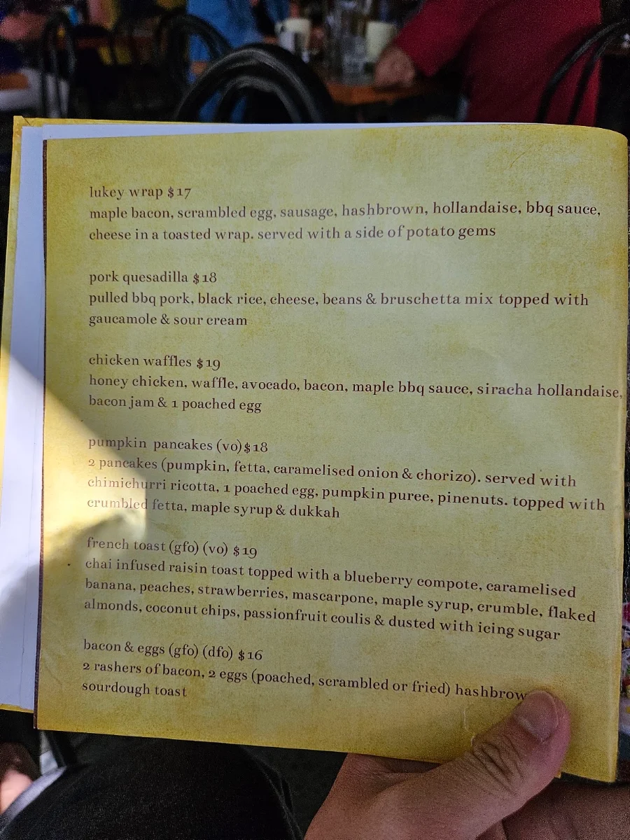 Menu, Warwicks Gardens Galore