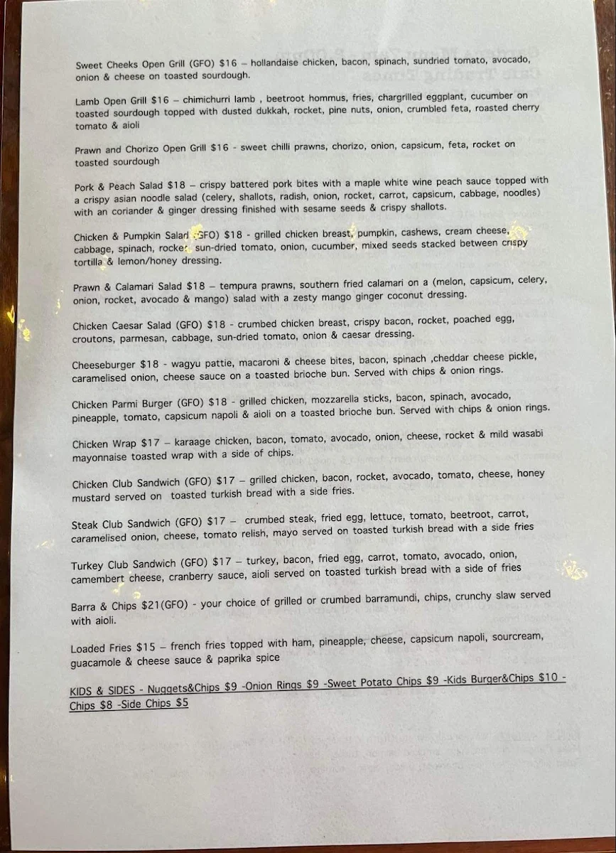 Menu, Warwicks Gardens Galore