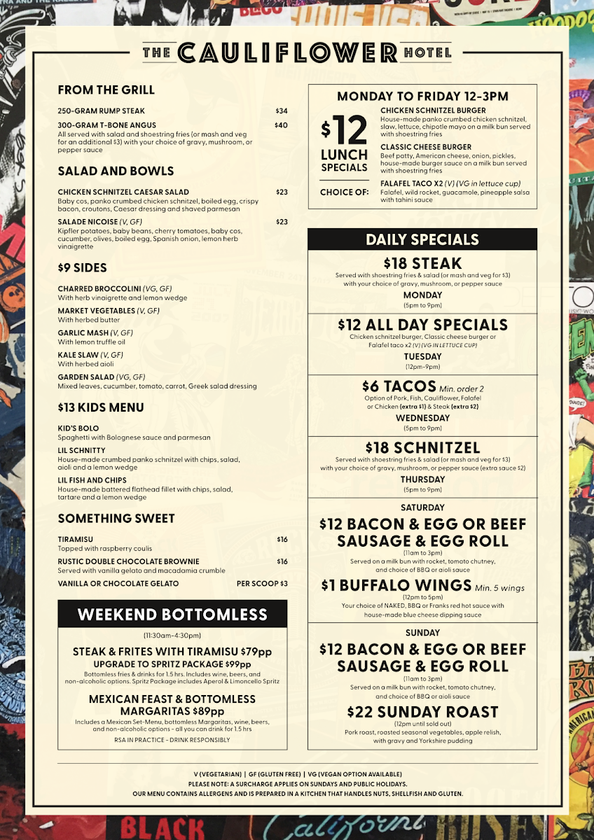 Menu, The Cauliflower Hotel