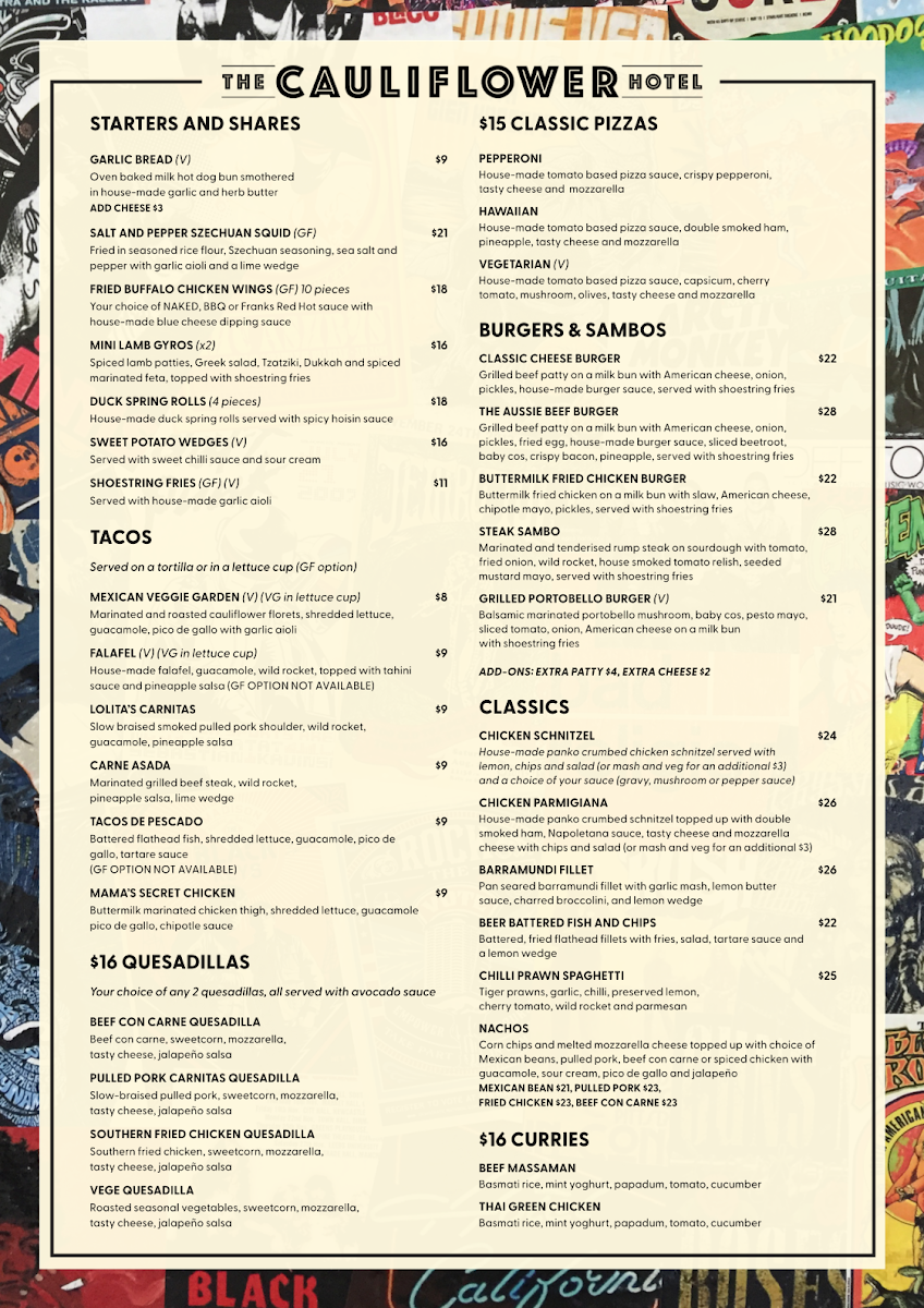 Menu, The Cauliflower Hotel