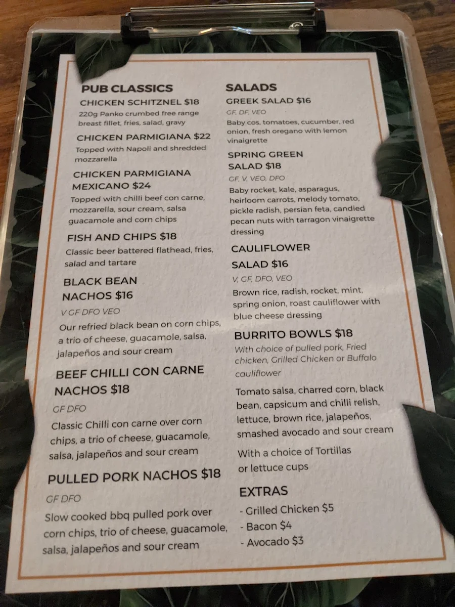 Menu, The Cauliflower Hotel