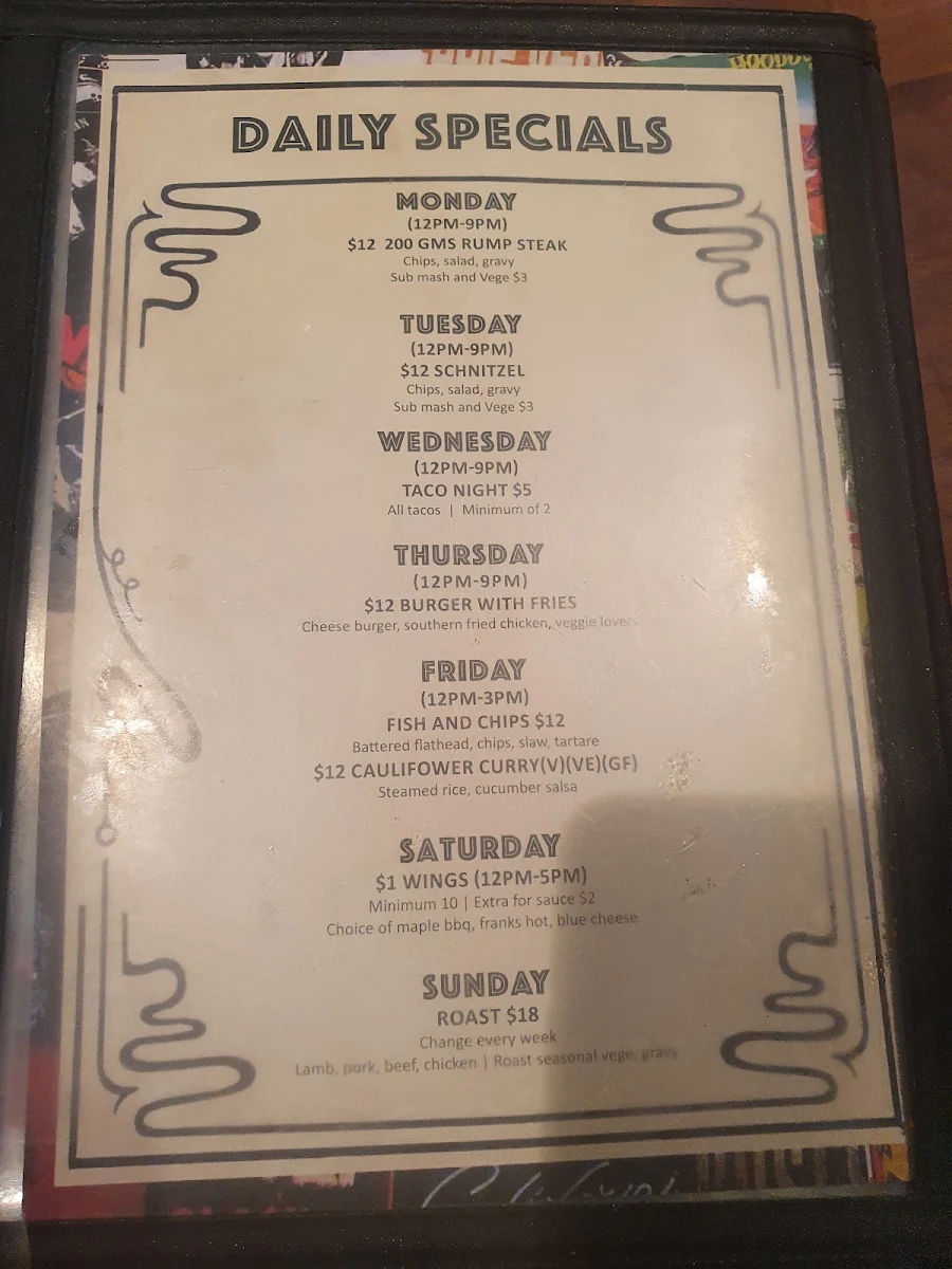 Menu, The Cauliflower Hotel