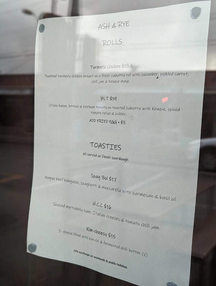 Menu, Ash and Rye