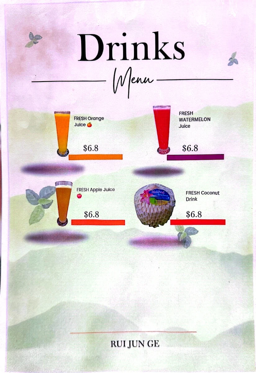 Menu, RuiJunGe Chinese Restaurant
